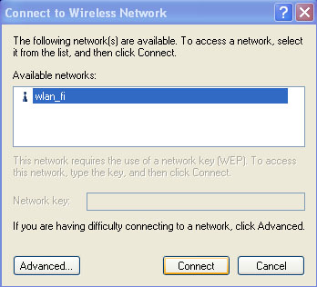 network selection dialog